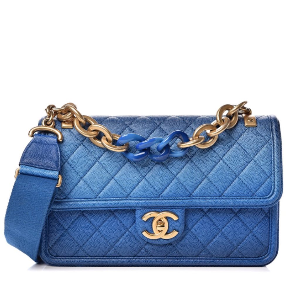ββ Chanel 19C Sunset On The Sea Caviar Medium Flap bag Blue ombre CC gold - Picture 1 of 16